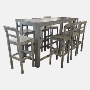 Mesa periquera de madera para 8 personas con sillas altas